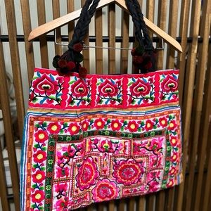 Vibrant Floral Embroidered Tote Bag